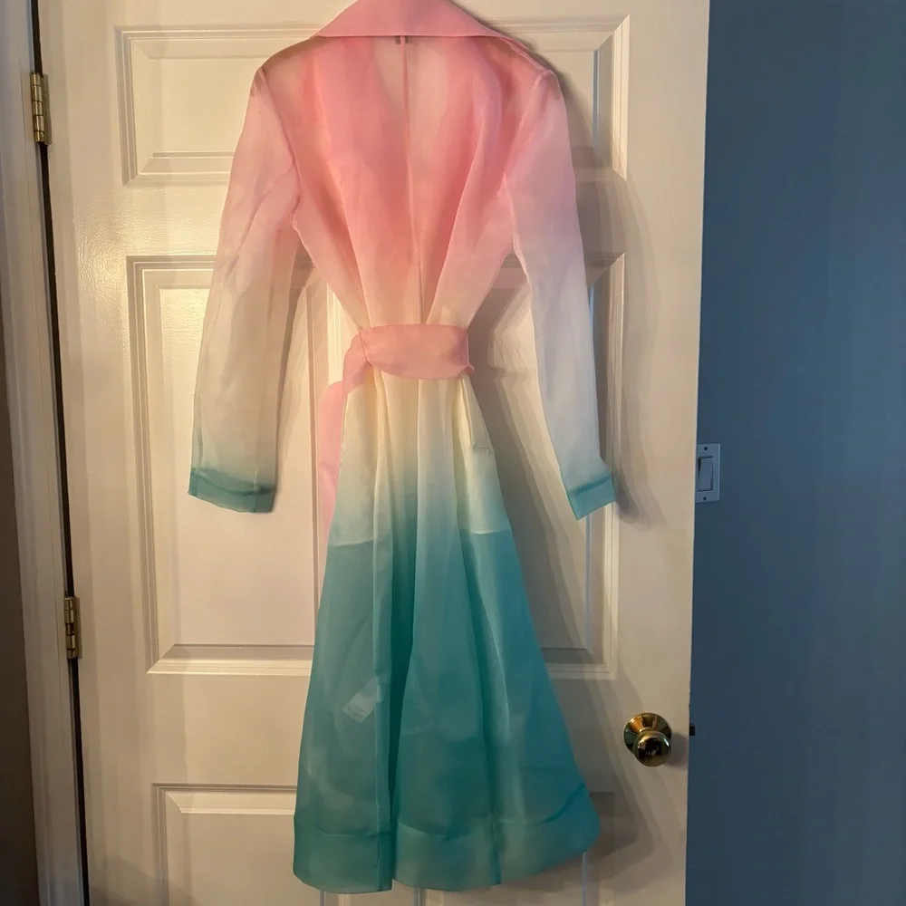 NWOT NEW C.
Wonder Christian Siriano Pink to Mint Ombre Organza Trench Coat - Picture 6 of 11